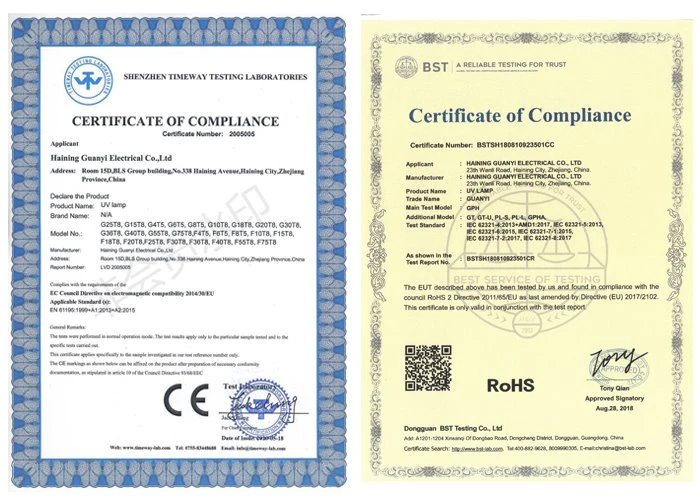 certification of G16T5 Double end 2 pin certification of G16T5 Double end 2 pin